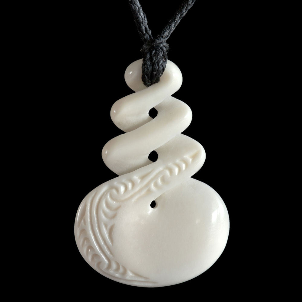 Engraved Triple Twist, handcrafted bone pendant-0