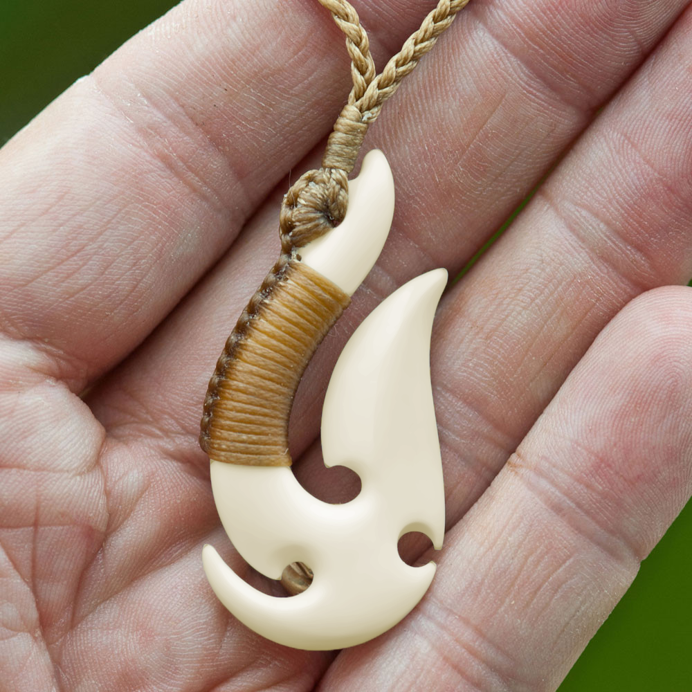 Bound Matau-Koru, handcrafted bone pendant-0